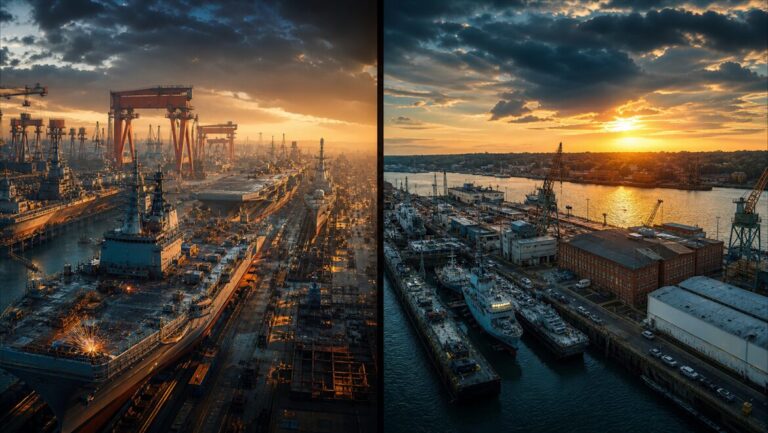 Image accompanying the article on Lt. Gen. Sklenka’s warning that China’s shipbuilding capacity is 230 times greater than America’s and the call to rebuild the US industrial base.
